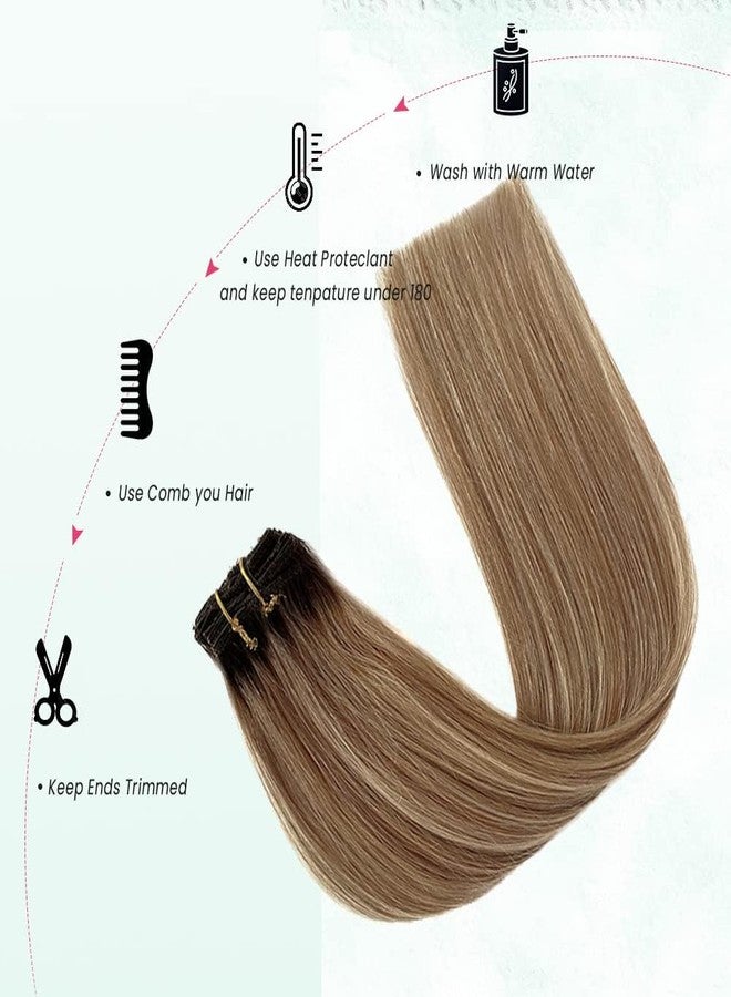 Valiilo Clip in Hair Extensions Real Human Hair 7Pcs 18 Inch Balayage Blonde Human Hair Clip in Extensions Ombre Brown to Bleach Blonde Highlights Hair for Women - Image 4